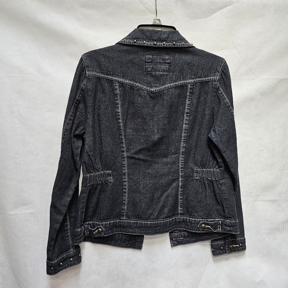 LAL Black Studded Denim Jean Jacket Classic Style Size M - Picture 3 of 6